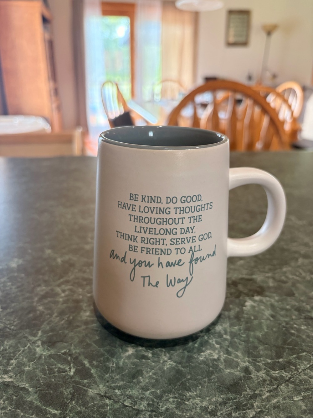Inspirational Stoneware Coffee Mug – White with Gray Interior